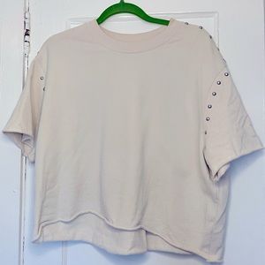 ALLSAINTS cream sweater tshirt with stud detail on sleeves